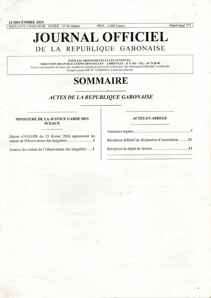 Récépissé définitif de déclaration d'association N°091/MI/SG/BMB